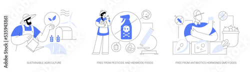 Sustainable organic agriculture abstract concept vector illustrations.