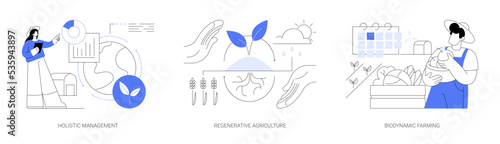 Conservation and rehabilitation farming system abstract concept vector illustrations.