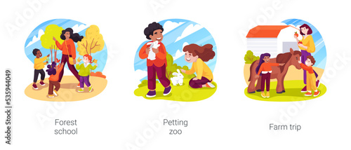 Environment education in childcare isolated cartoon vector illustration set