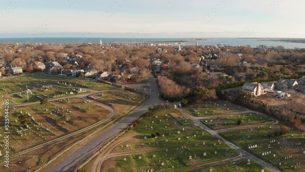 Aerial View of Nantucket Island neighborhood at Prospect hill Cemetery Aerial View of Nantucket Island neighborhood at Prospect hill Cemetery