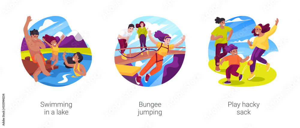 Active camping isolated cartoon vector illustration set Active camping isolated cartoon vector illustration set
