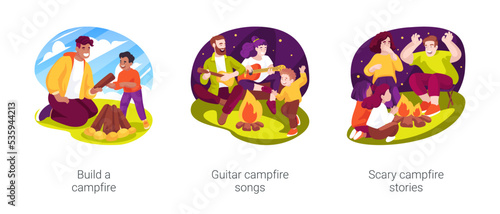 Campfire activities isolated cartoon vector illustration set