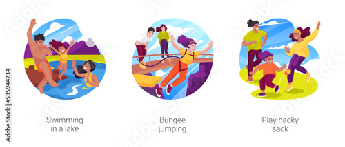 Active camping isolated cartoon vector illustration set