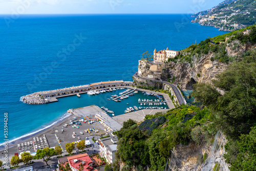 The Harbor in Maiori seen from above on the lemon trail on the Amalfi Coast in Italy photo