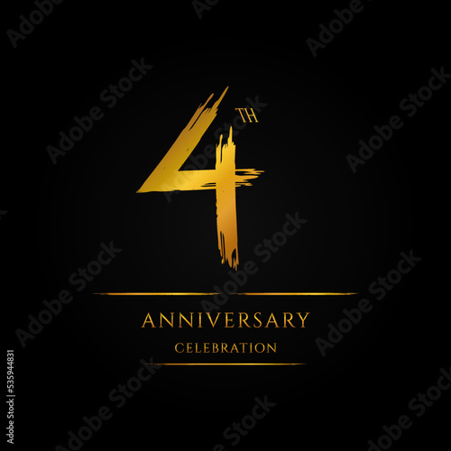 4th anniversary celebration design. hand drawn number 4 or four logo design elements template in gold color.