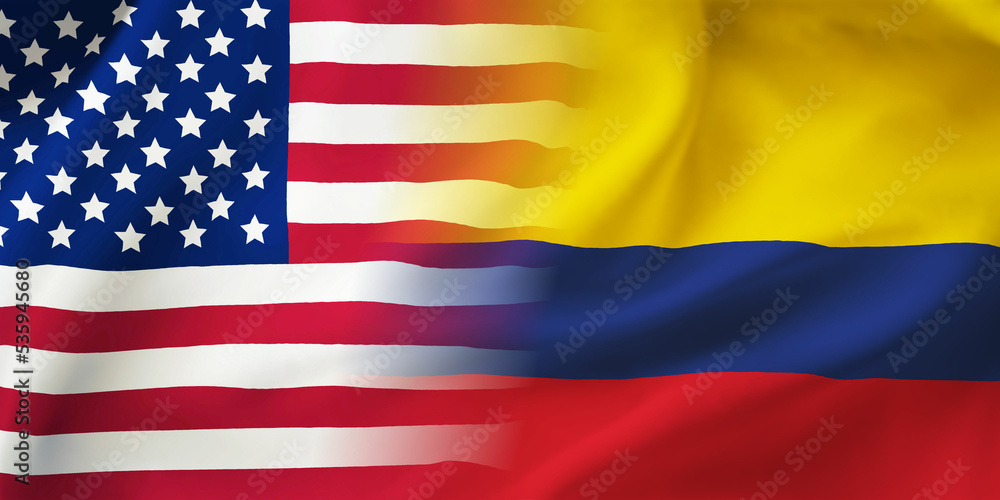 Colombia,USA flag together.American,Colombian waving flag Colombia,USA flag together.American,Colombian waving flag