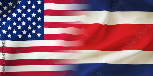 Costa Rica,USA flag together.American,Costa Rican waving flag