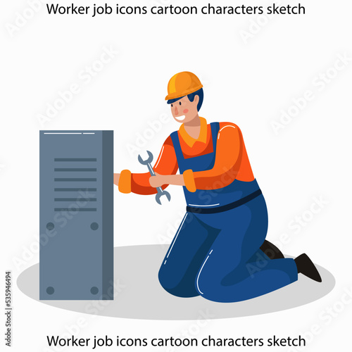 Worker job icons cartoon characters sketch