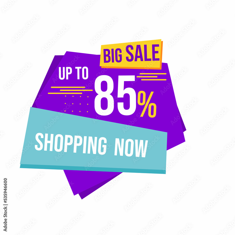Big sale discount up to 85 percent with floating ribbon banner for promotions and offers Big sale discount up to 85 percent with floating ribbon banner for promotions and offers