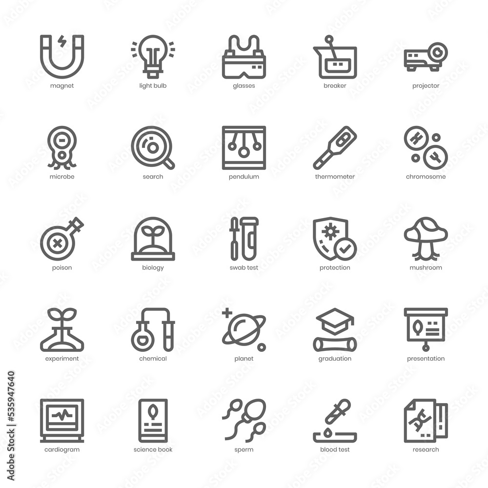 Science icon pack for your website, mobile, presentation, and logo design. Science icon outline design. Vector graphics illustration and editable stroke. Science icon pack for your website, mobile, presentation, and logo design. Science icon outline design. Vector graphics illustration and editable stroke.