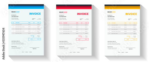 modern invoice Template in 4 different color for your corporate business