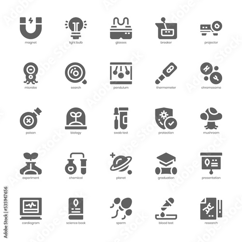 Science icon pack for your website, mobile, presentation, and logo design. Science icon glyph design. Vector graphics illustration and editable stroke.