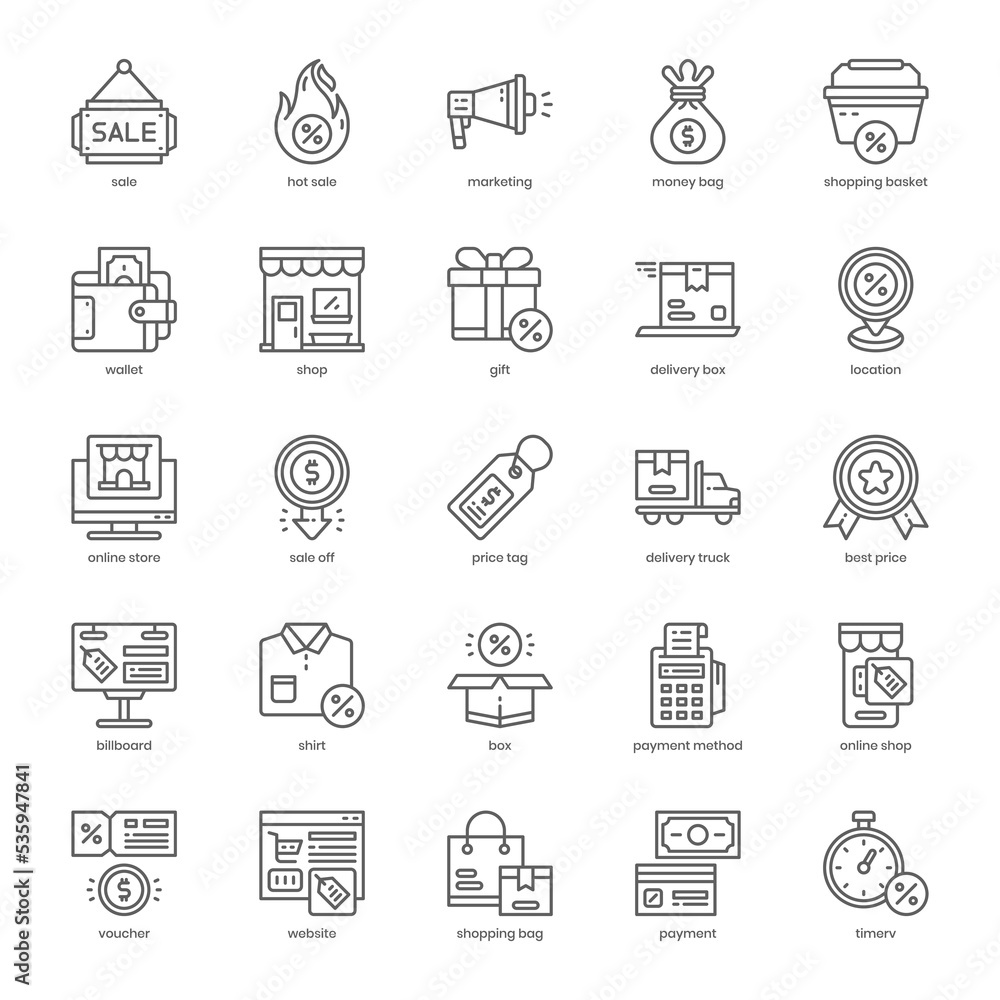 Black Friday icon pack for your website design, logo, app, and user interface. Black Friday icon outline design. Vector graphics illustration and editable stroke.