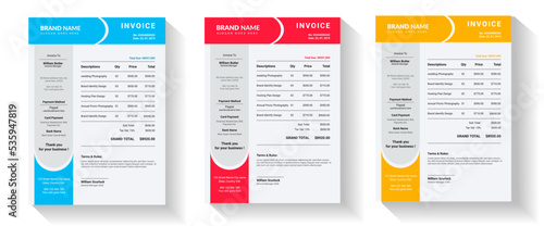 modern invoice Template in 4 different color for your business