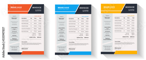 Creative invoice Template in 4 different color for your business