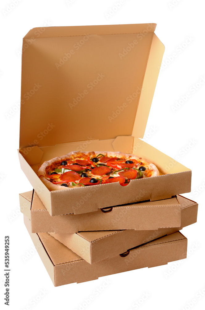 Pizza box pepperoni inside top open photo transparent background isolated  PNG file Stock Photo | Adobe Stock