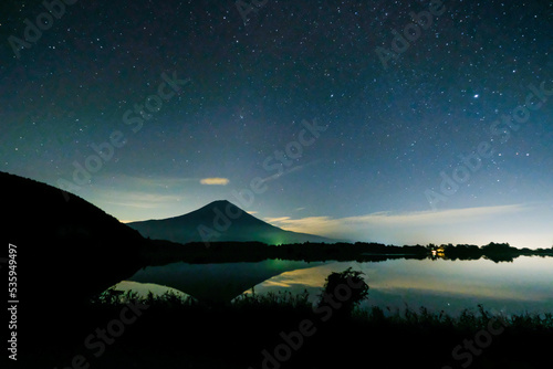 静岡県富士宮市田貫湖からの富士山と星空