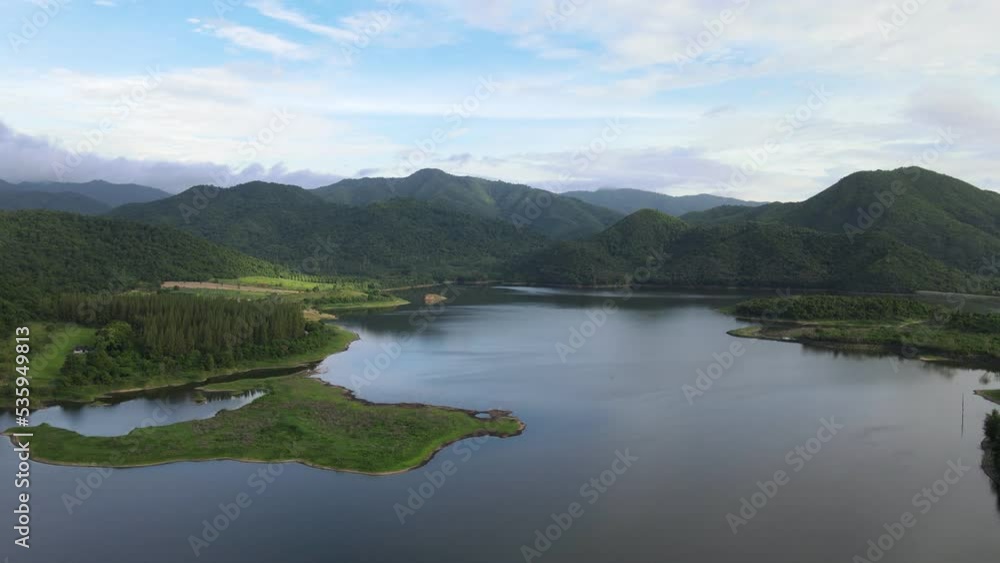 Aerial scenic view of beautiful blue lake and green mountain in Ratchaburi, Thailand. Aerial scenic view of beautiful blue lake and green mountain in Ratchaburi, Thailand.