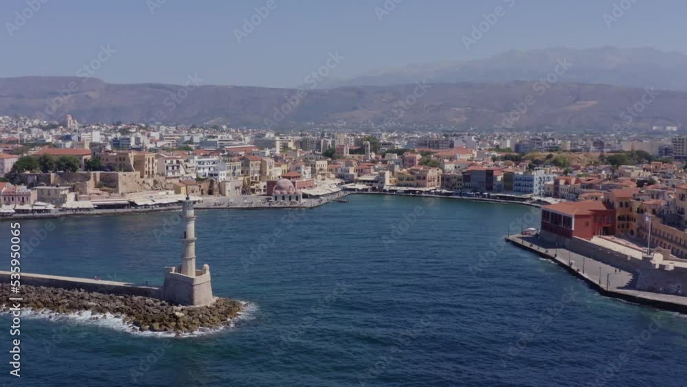 Aerial - General midday shot of Chania, Greece Aerial - General midday shot of Chania, Greece