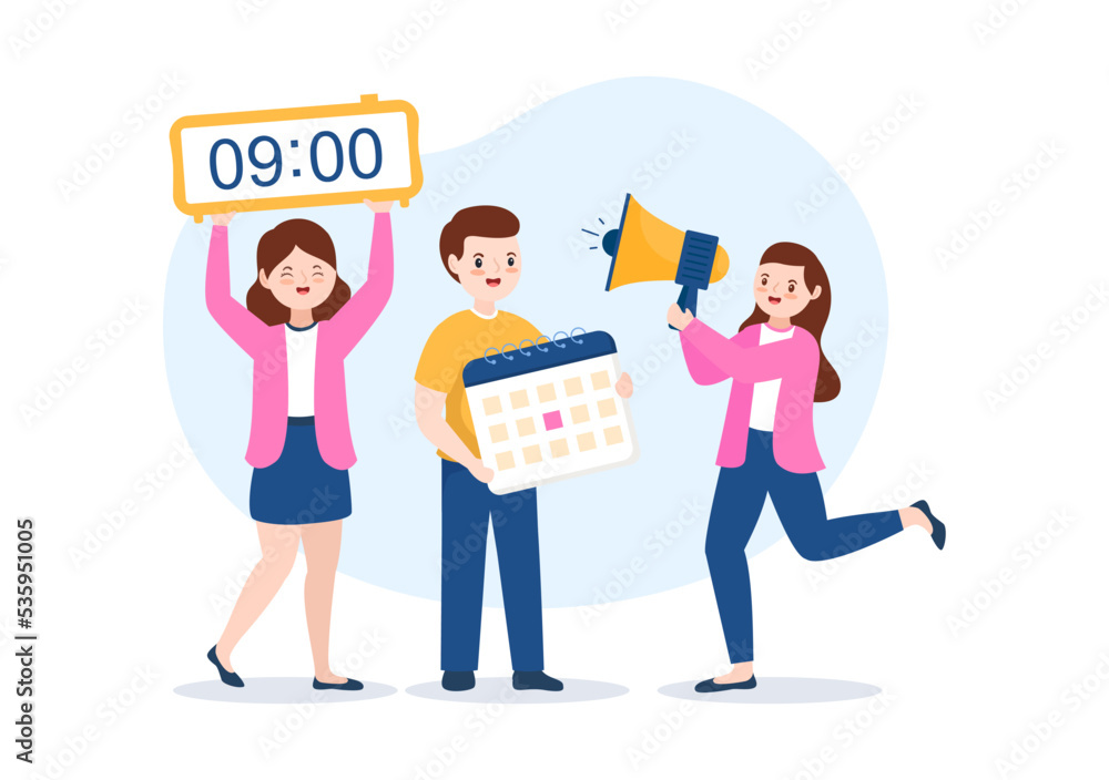 Event Planner Template Hand Drawn Cartoon Flat Illustration with Planning Schedule, Time Management, Business Agenda and Calendar Concept Event Planner Template Hand Drawn Cartoon Flat Illustration with Planning Schedule, Time Management, Business Agenda and Calendar Concept