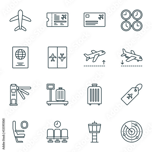 Airport Line Icon Set Vector