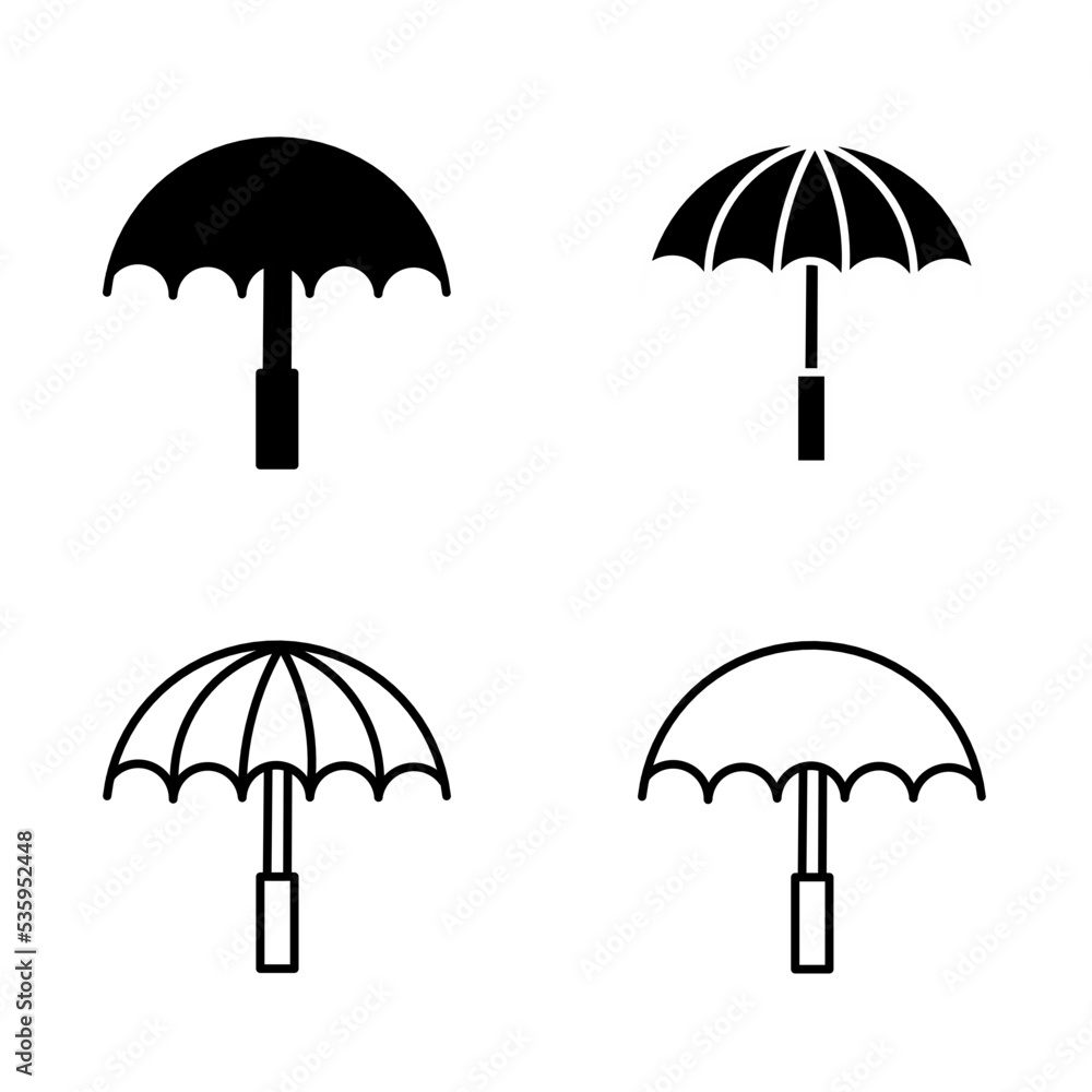Umbrella set vector icon isolated on a white background. Simple black umbrella vector icon. Signs of rain, weather. Umbrella set vector icon isolated on a white background. Simple black umbrella vector icon. Signs of rain, weather.