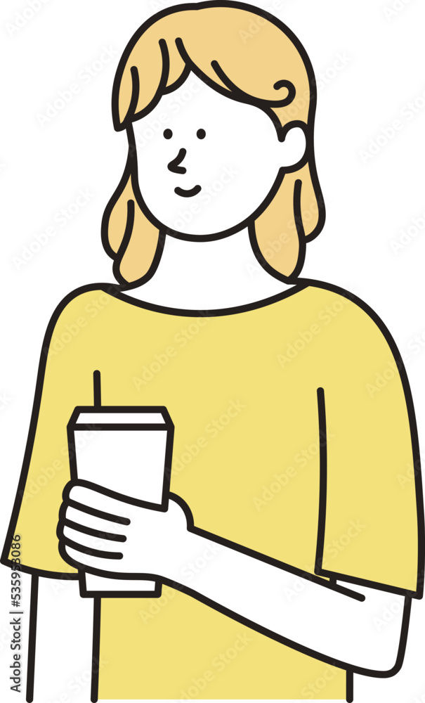 テイクアウトコーヒーを持っている女性のイラスト素材 テイクアウトコーヒーを持っている女性のイラスト素材