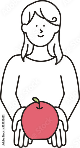 両手に持った果物をプレゼントする女性のイラスト素材