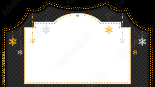 昔の劇場風フレーム・背景素材　雪のオーナメント付／黒（横向き16:9）