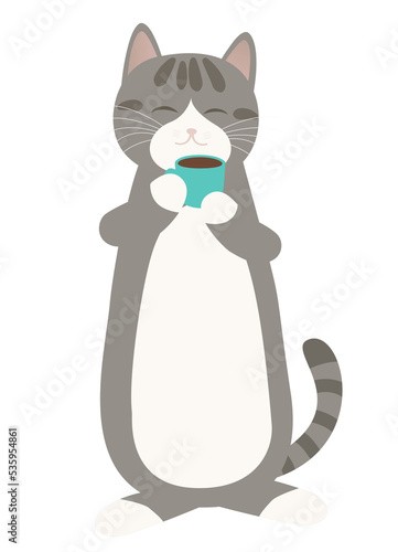 Wallpaper Mural コーヒー休憩でホッとするグレー猫　背景透明 Torontodigital.ca
