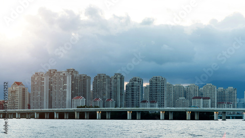 Dark clouds over the seaside city