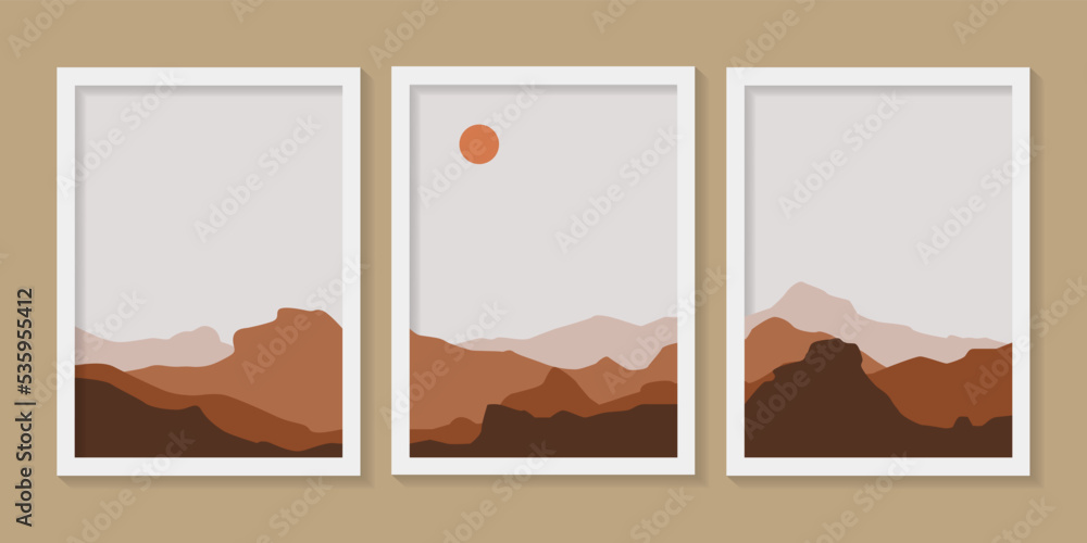 Abstract Landscape poster collection un and moon trees mountain bundles and hills