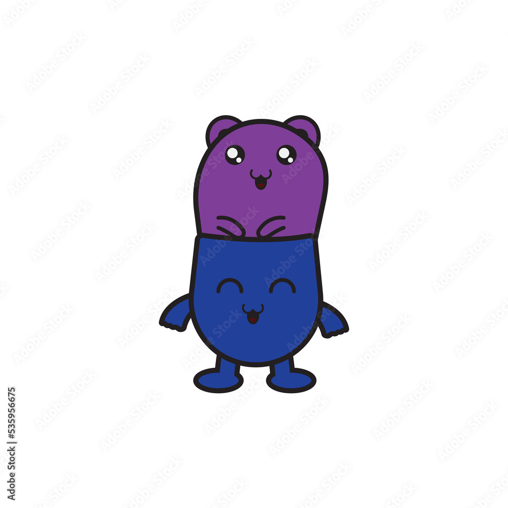 Fototapeta premium illustration vector graphic of two overlapping doodles kawaii and cute.