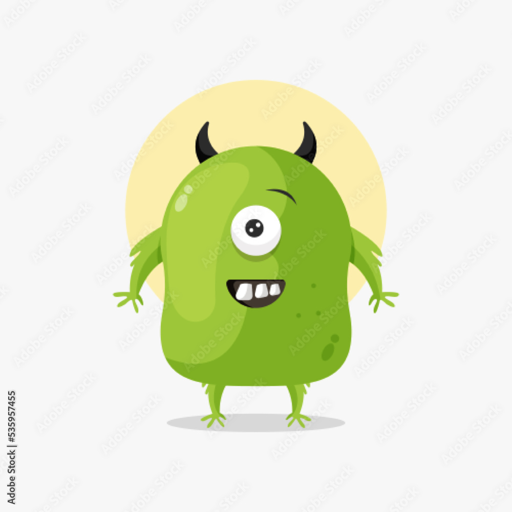 Cute green monster cartoon illustration Cute green monster cartoon illustration