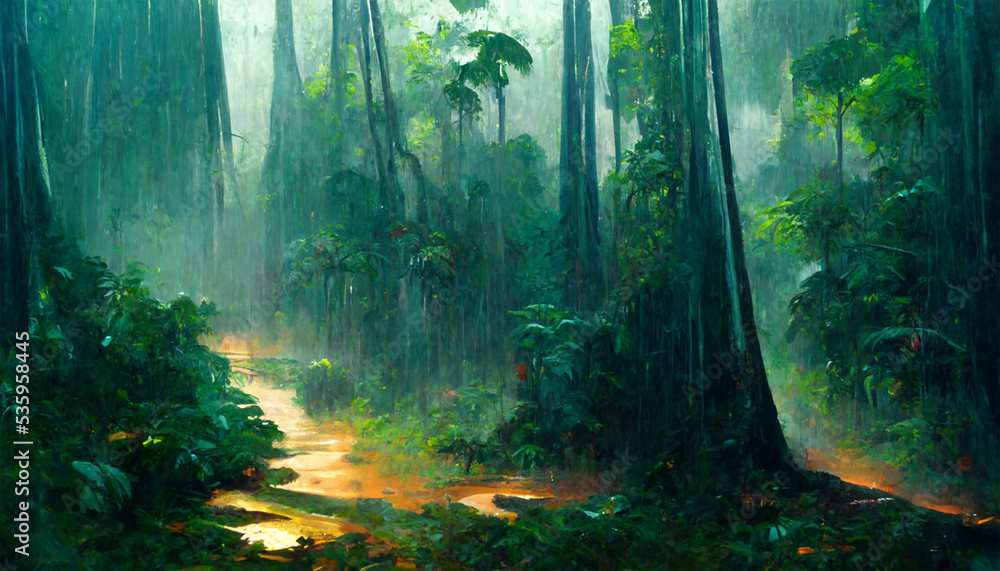 Amazon rain forest beautiful trees in green summer