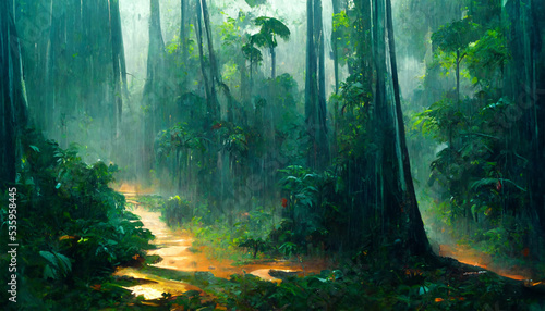 Amazon rain forest beautiful trees in green summer © AloneArt