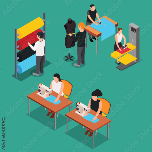 Sewing Clothes Textile Factory 3d isometric vector illustration concept for banner, website, landing page, ads, flyer template