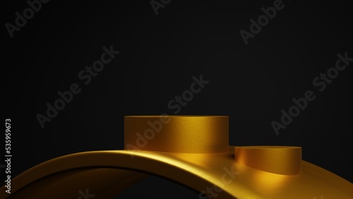 Golden empty platform for product showcase, gold ring and podium mockup or pedestal display, Blank stage, 3d rendering © Cond.STD