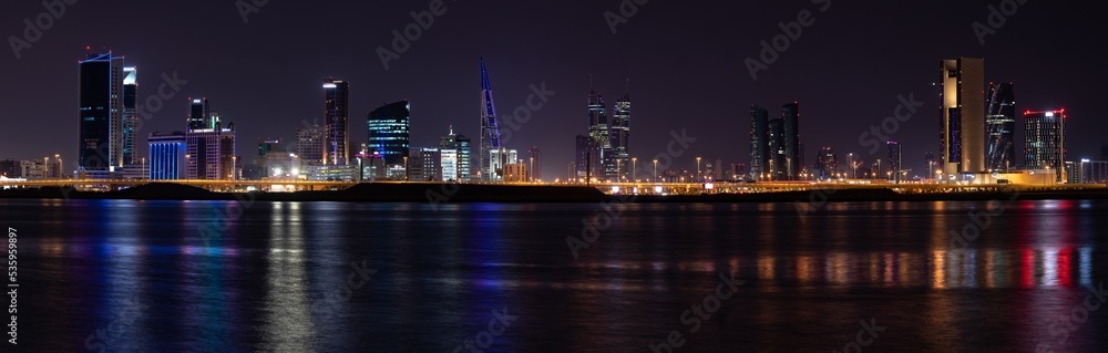 Night view of Manama city and its illuminated structures