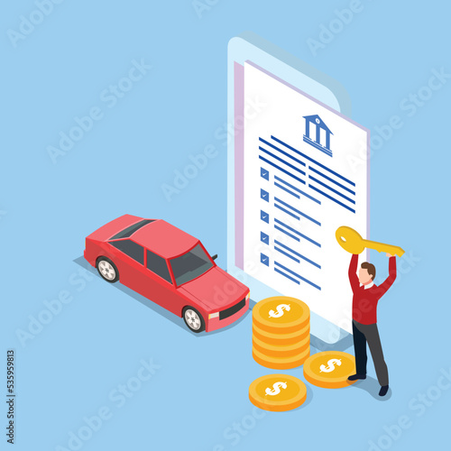 Car leasing and purchase 3d isometric vector illustration concept for banner, website, landing page, ads, flyer template