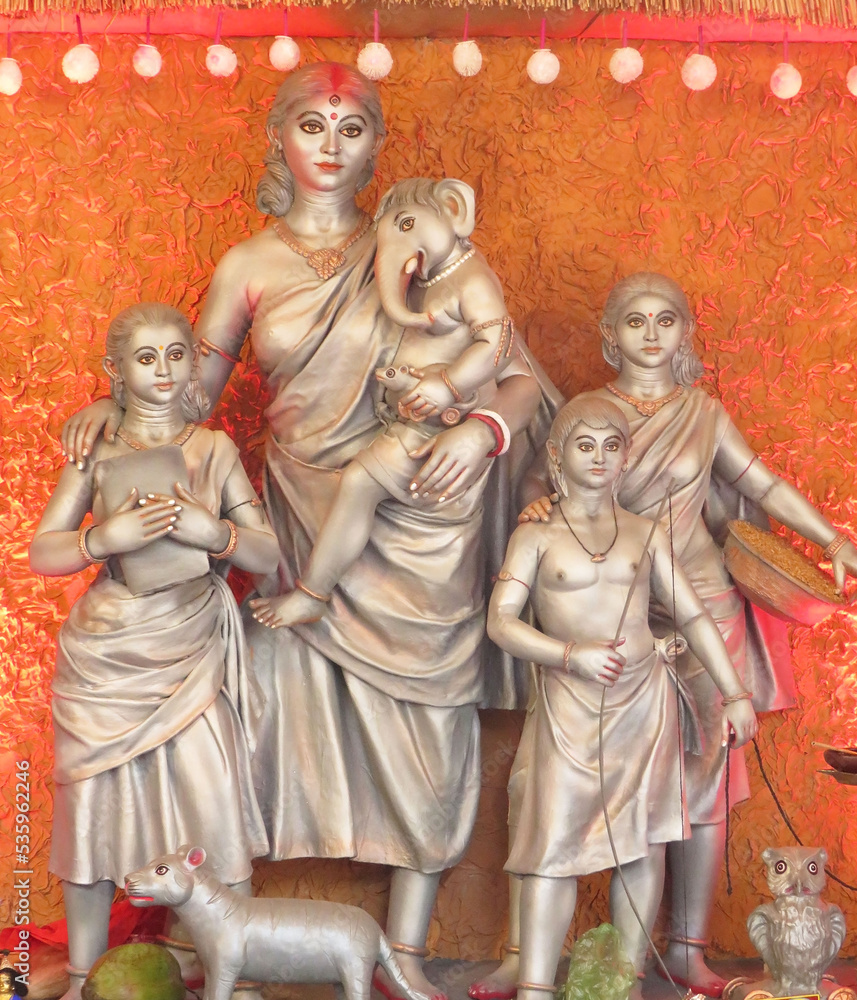 Image of Mother Durga (God) with son and daughter. This image click from Kolkata, West Bengal, India. Image of Mother Durga (God) with son and daughter. This image click from Kolkata, West Bengal, India.