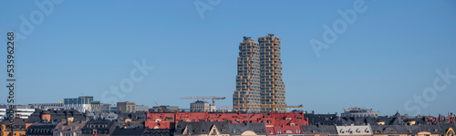 Canvas Print Panorama view of the skyscrapers Norra Tornen and roof tops of the district Vasa
