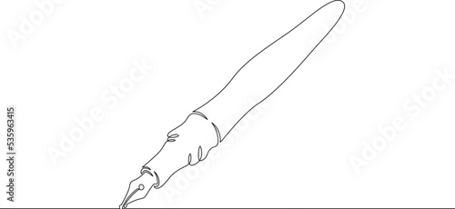One continuous line.Old fountain writing pen.Vintage handwritten letter. Writing affiliation. Fountain pen. One continuous line is drawn on a white background.