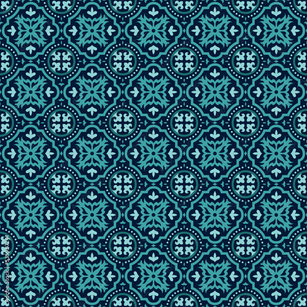 Decorative Blue tile pattern design. Vector illustration. Tile Seamless Pattern Design, Wallpaper