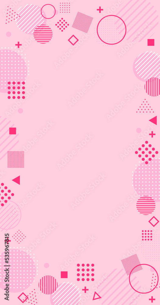 幾何学模様のお洒落な抽象背景フレーム　ピンク　縦