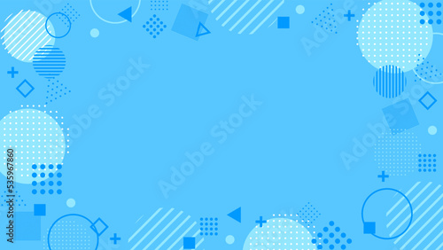 幾何学模様のお洒落な抽象背景フレーム　水色　ワイド
