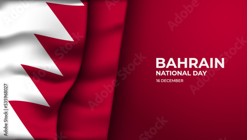 Bahraini memorial holiday 16th of December with 3D flag. Bahrain happy national day greeting card, banner with template text vector illustration. 