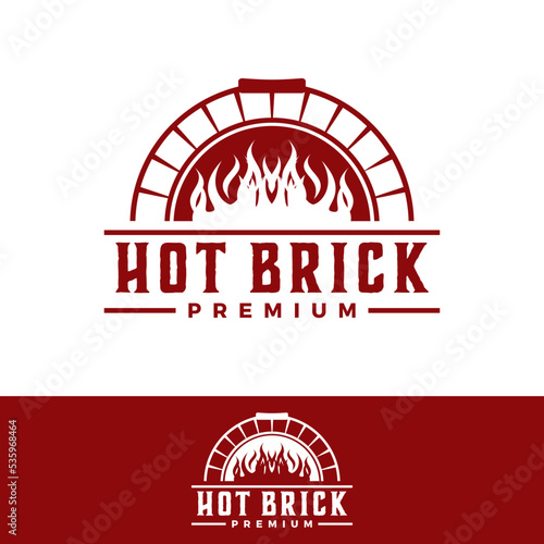 hot brick vector graphic template. pizza fire company illustrations.