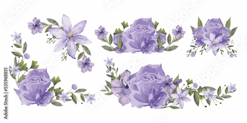 Purple Watercolor Flower Bouquet