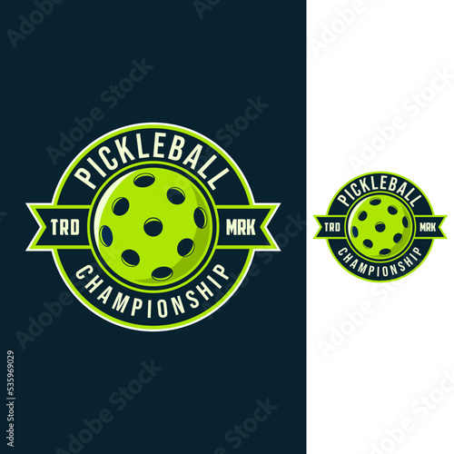 pickle ball sport graphic template. pickle ball game tournament in badge emblem patch label style.